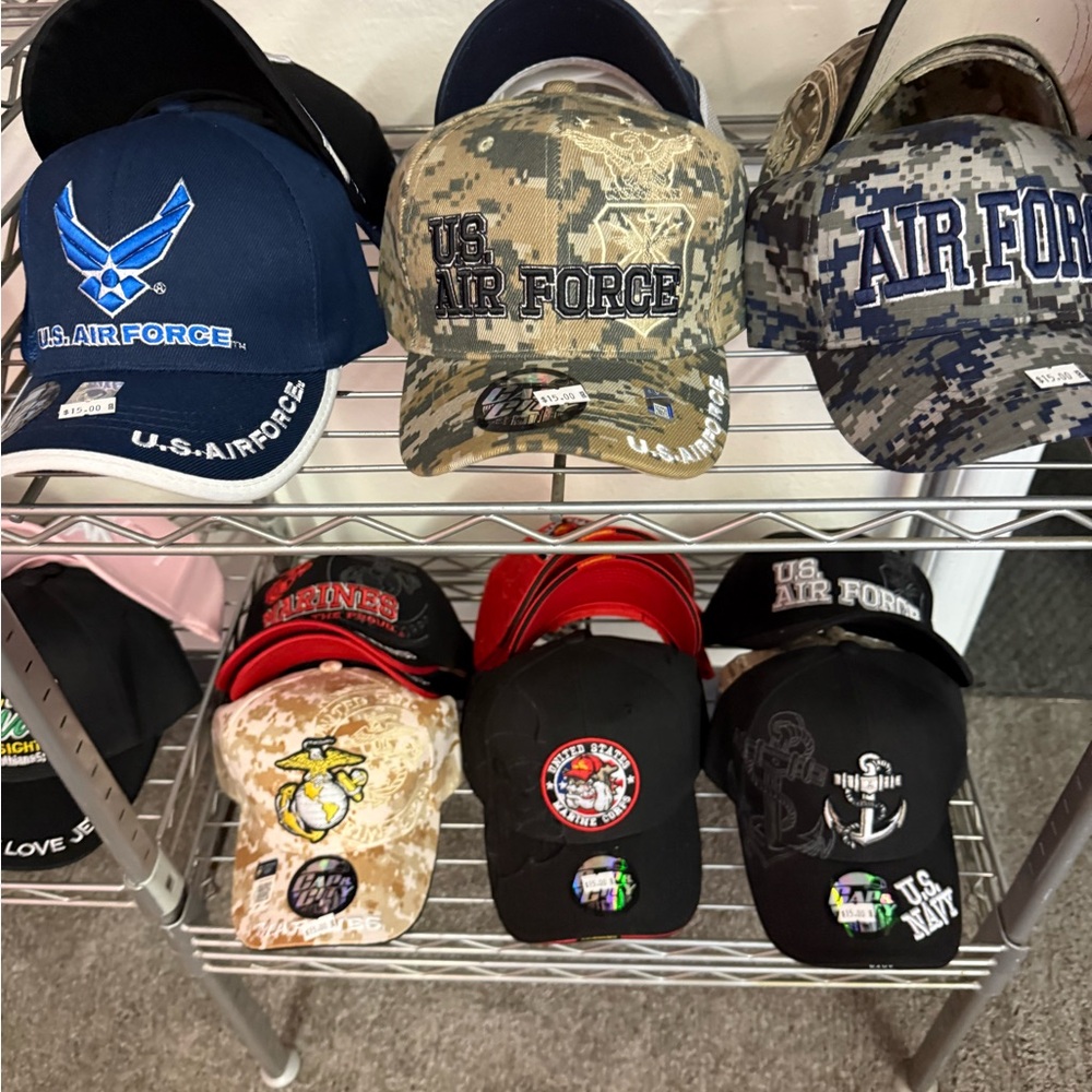 US Air Force, Army, Navy & Marines Caps - Blue, Camouflage, Black